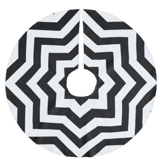 Schwarz-Weiß-Zickzack Polyester Weihnachtsbaumdecke (Vorderseite)