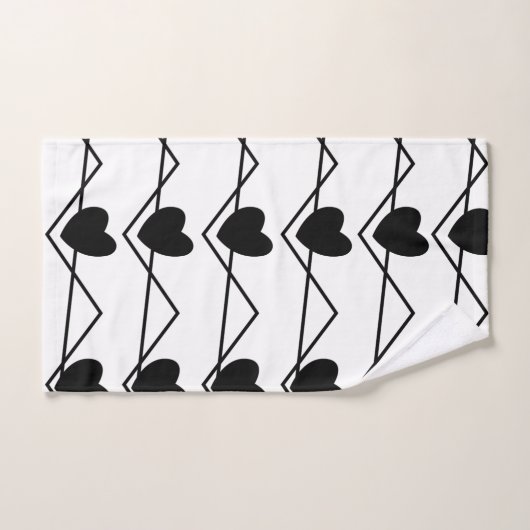 Schwarz-Weiß-Zickzack Stripherzen Badhandtuch Set (Handtuch)