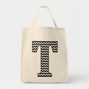 Schwarz-Weiß-Zickzack "T"-Tote-Tasche Tragetasche