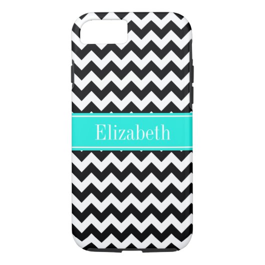 Schwarz-weiß Zickzack Zig Zag Brauch Aqua Name Mon Case-Mate iPhone Hülle (Rückseite)