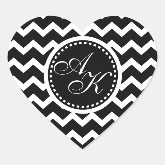 Schwarz-Weiß Zickzack Zig Zag Retro Eleganz Herz-Aufkleber (Vorderseite)