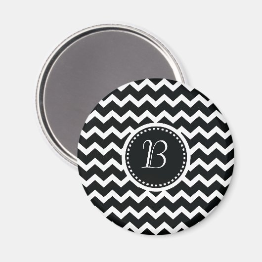 Schwarz-Weiß Zickzack Zig Zag Retro Eleganz Magnet (Vorderseite/Rückseite)