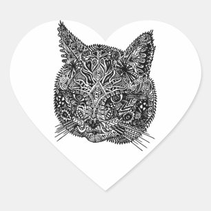 Schwarz-Weiß-Zierkatzen-Portrait Herz-Aufkleber