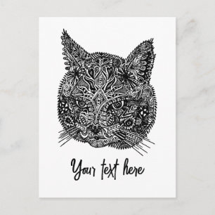 Schwarz-Weiß-Zierkatzen-Portrait Postkarte