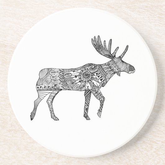 Schwarz-Weiß-Zierwandern Elche Silhouette Getränkeuntersetzer (Vorne)