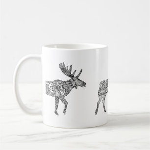Schwarz-Weiß-Zierwandern Elche Silhouette Kaffeetasse