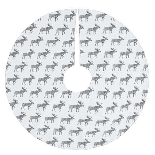 Schwarz-Weiß-Zierwandern Elche Silhouette Polyester Weihnachtsbaumdecke (Vorderseite)