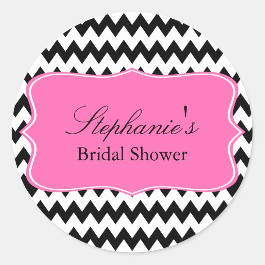 Schwarz-Weiß-Zigzag mit Hot-Pink-Brautparty Runder Aufkleber (Vorderseite)