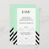 Schwarz-Weiß-Zigzag-Muster, grün, Hochzeit RSVP Karte (Vorne/Hinten)
