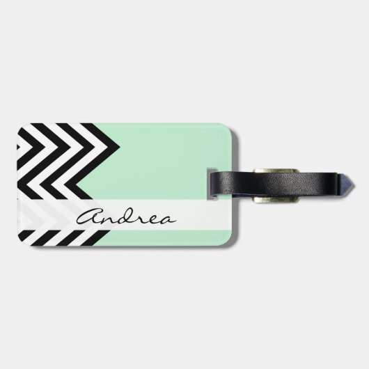 Schwarz-Weiß-Zigzag-Muster, Grün, Ihr Name Gepäckanhänger (Rückseite horizontal)