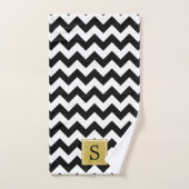 Schwarz-Weiß-Zigzag-Muster, Monogramm Badhandtuch Set (Handtuch)
