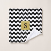 Schwarz-Weiß-Zigzag-Muster, Monogramm Badhandtuch Set (Waschlappen)