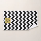 Schwarz-Weiß-Zigzag-Muster, Monogramm Badhandtuch Set (Handtuch)