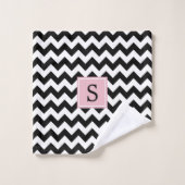 Schwarz-Weiß-Zigzag-Muster, Monogramm Badhandtuch Set (Waschlappen)