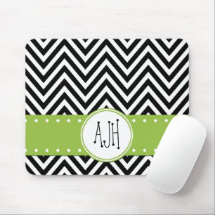 Schwarz-Weiß-Zigzag-Muster, Monogramm Mousepad
