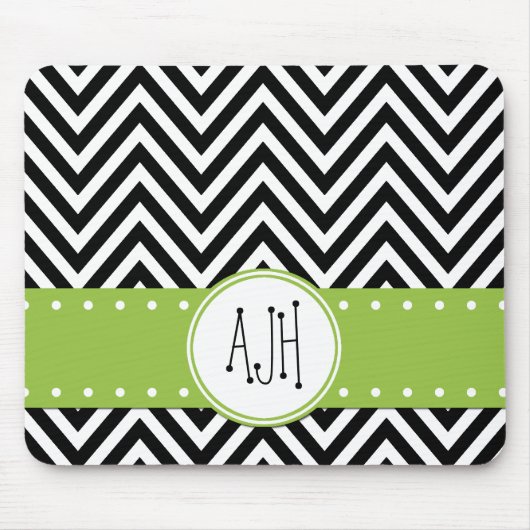 Schwarz-Weiß-Zigzag-Muster, Monogramm Mousepad (Vorne)