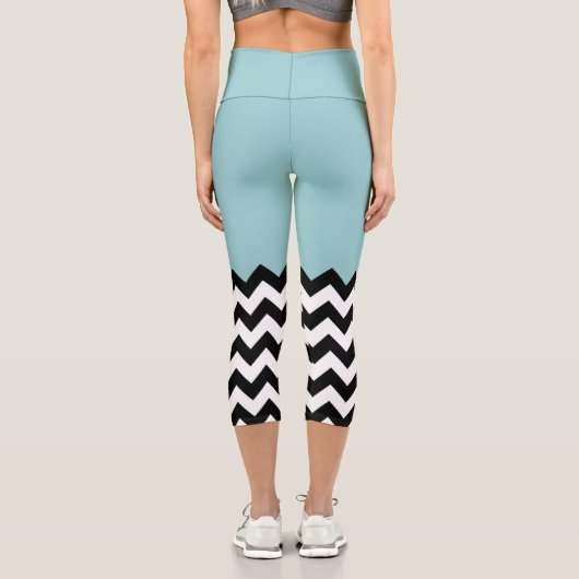 Schwarz-Weiß-Zigzag-Muster, Zickzack, blau Capri Leggings (Rückseite)