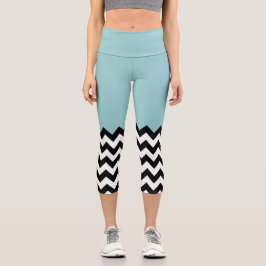 Schwarz-Weiß-Zigzag-Muster, Zickzack, blau Capri Leggings