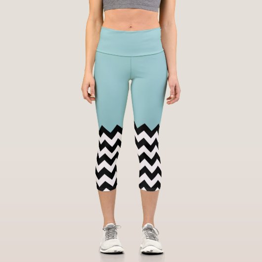 Schwarz-Weiß-Zigzag-Muster, Zickzack, blau Capri Leggings (Vorderseite)