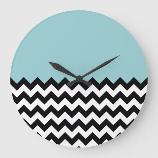 Schwarz-Weiß-Zigzag-Muster, Zickzack, blau Große Wanduhr (Vorderseite)