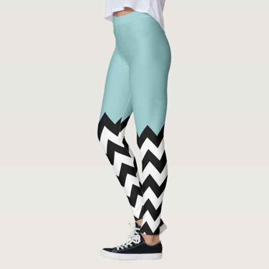 Schwarz-Weiß-Zigzag-Muster, Zickzack, blau Leggings (Links)