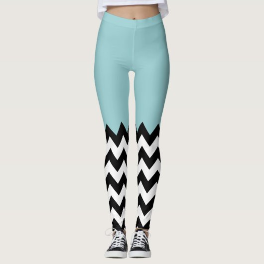 Schwarz-Weiß-Zigzag-Muster, Zickzack, blau Leggings (Vorderseite)