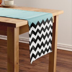 Schwarz-Weiß-Zigzag-Muster, Zickzack, blau Mittelgroßer Tischläufer
