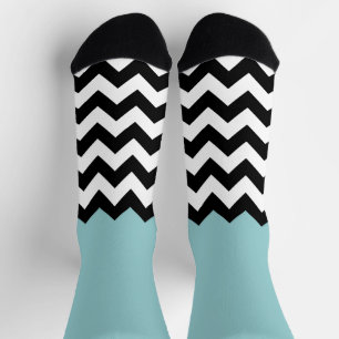 Schwarz-Weiß-Zigzag-Muster, Zickzack, blau Socken