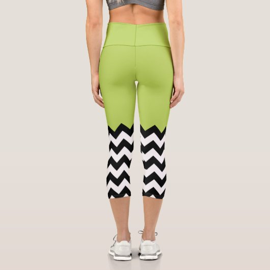 Schwarz-Weiß-Zigzag-Muster, Zickzack, grün Capri Leggings (Rückseite)