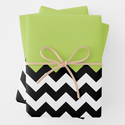 Schwarz-Weiß-Zigzag-Muster, Zickzack, grün Geschenkpapier Set (Beispiel)