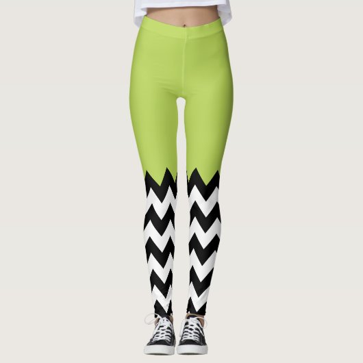 Schwarz-Weiß-Zigzag-Muster, Zickzack, grün Leggings (Vorderseite)