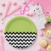 Schwarz-Weiß-Zigzag-Muster, Zickzack, grün Pappteller (Party)