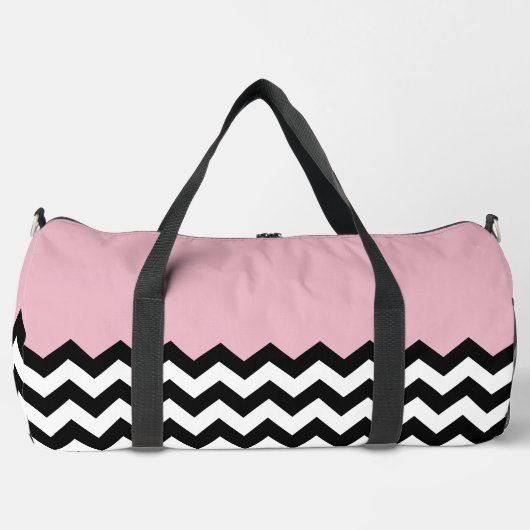 Schwarz-Weiß-Zigzag-Muster, Zickzack, rosa Duffle Bag (Vorderseite)