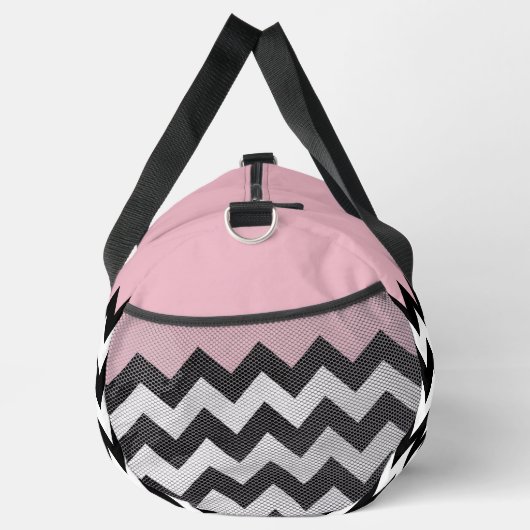 Schwarz-Weiß-Zigzag-Muster, Zickzack, rosa Duffle Bag (Rechts)