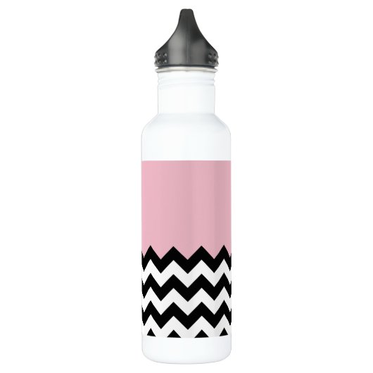 Schwarz-Weiß-Zigzag-Muster, Zickzack, rosa Edelstahlflasche (Links)