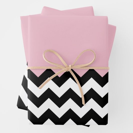 Schwarz-Weiß-Zigzag-Muster, Zickzack, rosa Geschenkpapier Set (Beispiel)