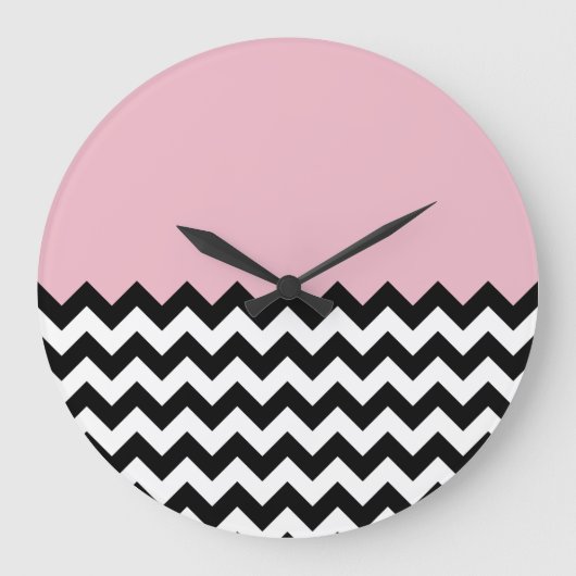 Schwarz-Weiß-Zigzag-Muster, Zickzack, rosa Große Wanduhr (Vorderseite)