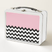 Schwarz-Weiß-Zigzag-Muster, Zickzack, rosa Metall Brotdose (Vorderseite)
