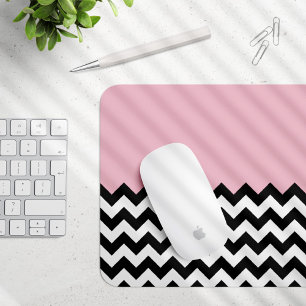 Schwarz-Weiß-Zigzag-Muster, Zickzack, rosa Mousepad