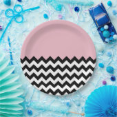 Schwarz-Weiß-Zigzag-Muster, Zickzack, rosa Pappteller (Party)