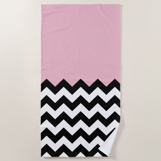 Schwarz-Weiß-Zigzag-Muster, Zickzack, rosa Strandtuch (Vorderseite)