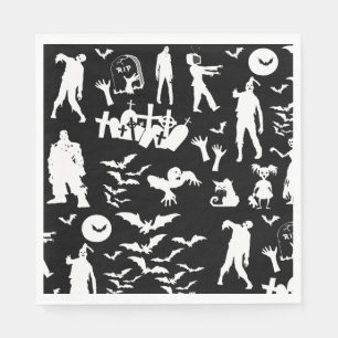 Schwarz-Weiß-Zombie-Collage Halloween Serviette