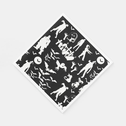 Schwarz-Weiß-Zombie-Collage Halloween Serviette (Ecke)