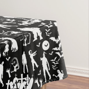 Schwarz-Weiß-Zombie-Collage Halloween Tischdecke