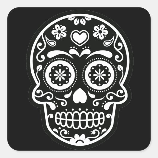 Schwarz-Weiß-Zucker-Schädelherz Quadratischer Aufkleber (Vorderseite)