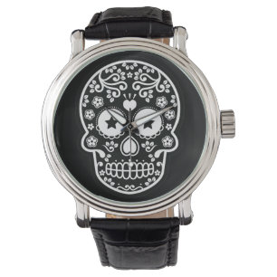 Schwarz-Weiß-Zucker-Schädelknochen Armbanduhr
