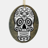Schwarz-Weiß-Zucker-Schädelschiefer-Ornament Runde Keramik Ornament (Rechts)