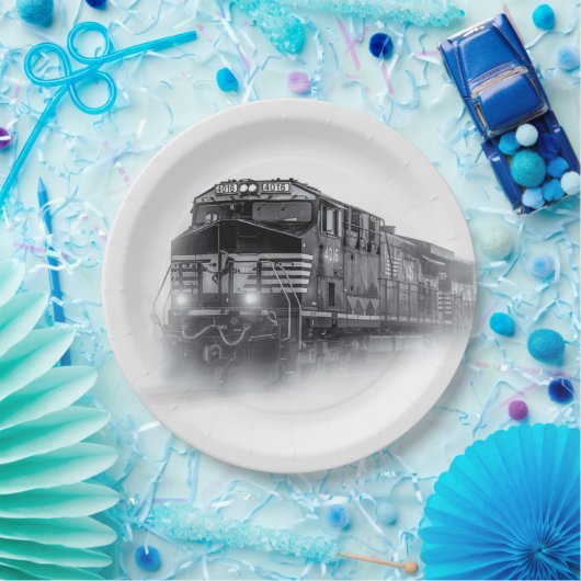 Schwarz-Weiß-Zugtrassen Pappteller (Party)