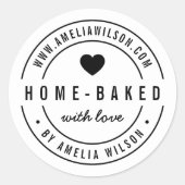 Schwarz-Weiß-Zuhause gebacken mit Liebe Herz Runder Aufkleber (Vorderseite)