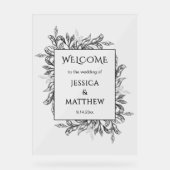 Schwarz-Weiß-Zweig und Blätter Akryllische Hochzei Acrylschild (Vorderseite)